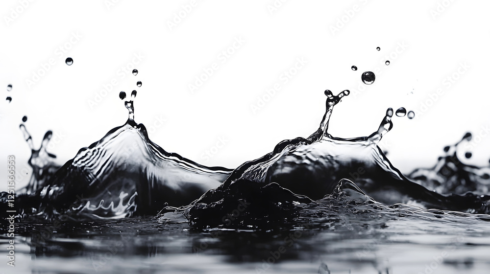 Poster dramatic and dynamic water splash in high contrast black and white photography showcasing the motion
