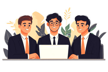 Businesspeople using laptop, collaborating on project, teamwork and technology in corporate setting