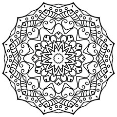 Mandala Design with Radiating Patterns for Mindful Coloring