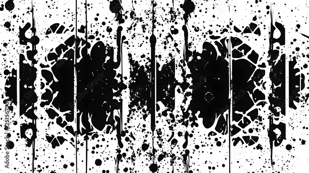 Poster dramatic black and white abstract splatter pattern background with expressive liquid stains and blot