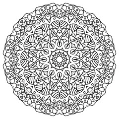 Monochrome Mandala with Spiral Elements for Relaxation
