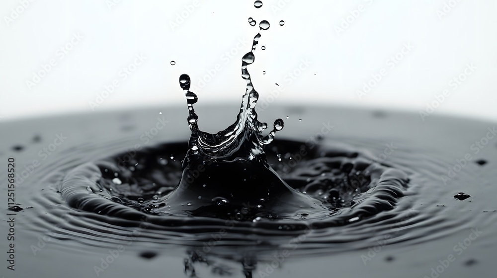 Fototapete dramatic black and white splash of a single water droplet hitting the calm liquid surface creating a