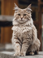 Majestic Maine Coon cat sitting outdoors