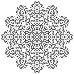 Monochrome Mandala with Spiral Elements for Relaxation