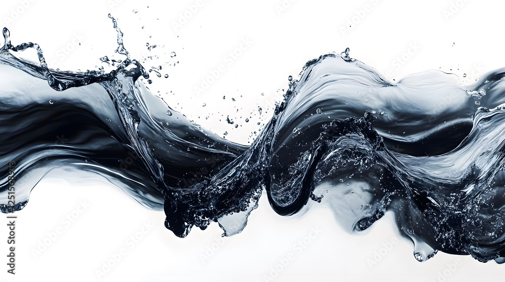 Aufkleber Dramatic black liquid splash with flowing dynamic movement and energy  Abstract art design background with monochrome water texture ripples and graphic patterns