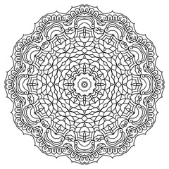 Monochrome Mandala with Spiral Elements for Relaxation