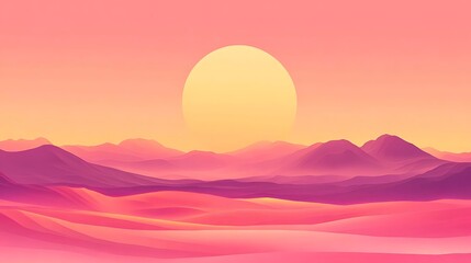 Pink Sunset Over Rolling Mountains and Dunes