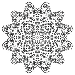Monochrome Mandala with Spiral Elements for Relaxation
