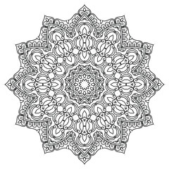 Monochrome Mandala with Spiral Elements for Relaxation