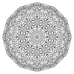 Monochrome Mandala with Spiral Elements for Relaxation