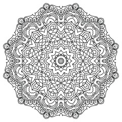 Monochrome Mandala with Spiral Elements for Relaxation