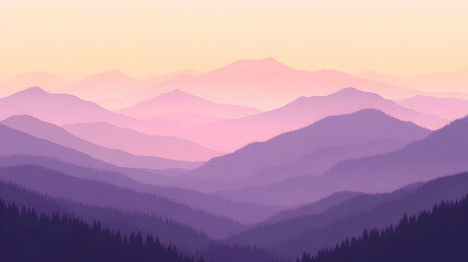 Fototapeta premium Layered Mountain Landscape at Sunset with Peaceful Purple Hues and Forest