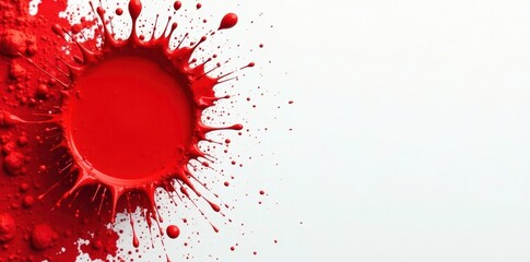 Bold red paint splatters explode across pristine white , white, energy