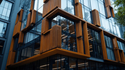 Geometric wooden lattice overlaying glass, creating a striking balance of natural and contemporary design.