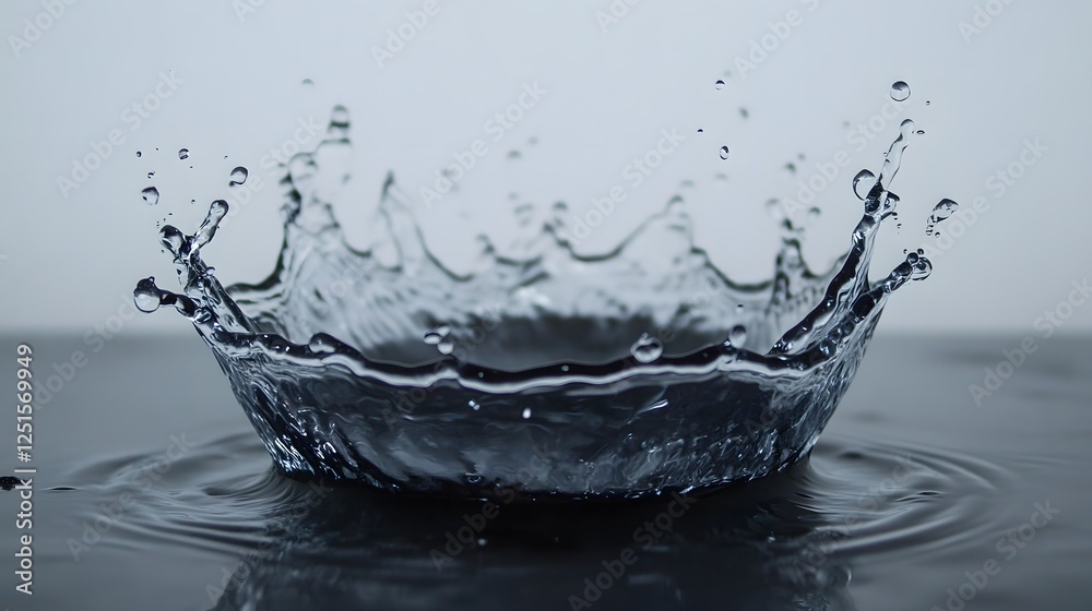 Fototapete dramatic crown shaped water splash freezing in mid air against a simple minimalist and monochrome ba