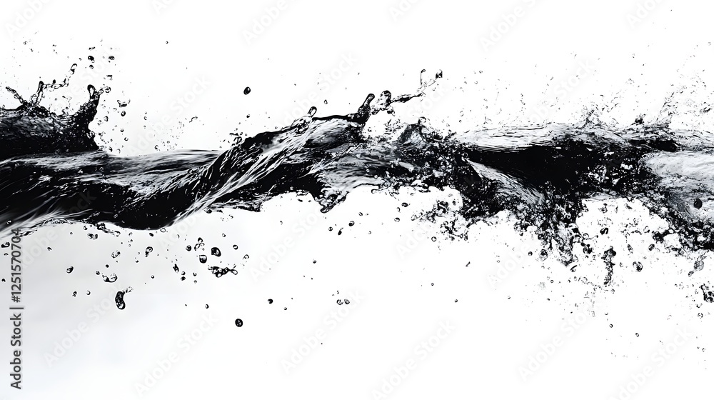 Poster Dramatic monochrome image capturing the dynamic and chaotic motion of a powerful water splash or wave creating an abstract and visually striking scene