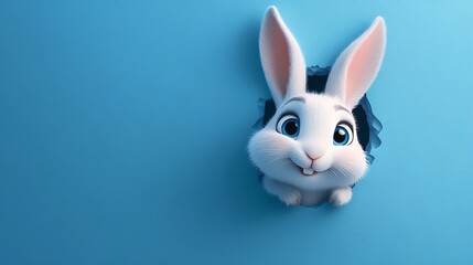 Fototapeta premium Charming digital bunny peering through cracked blue surface images
