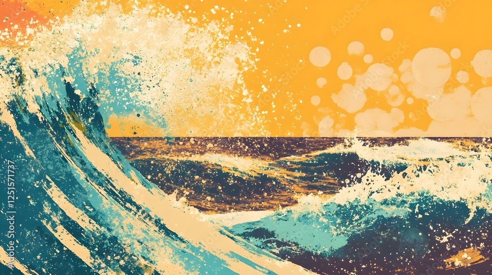 Poster dramatic oceanic explosion with vibrant splashing water waves and chaos