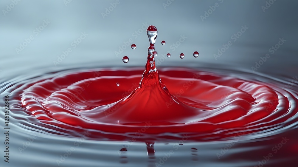 Fototapete Dramatic red liquid splash creating dynamic pattern and movement on water surface  Vibrant powerful and visually striking abstract image with fluid shapes waves and ripples