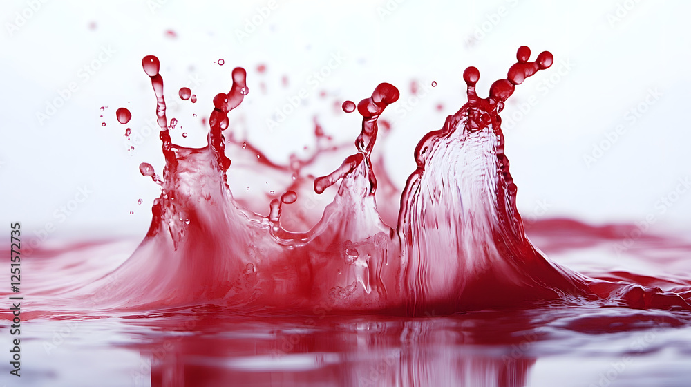 Poster Dramatic red liquid splash with motion energy abstract flowing water texture digital art design in vibrant color and dynamic movement