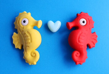 Seahorses express their love with a heart-shaped bubble