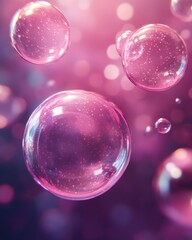 Floating pink spheres with glittery particles create a dreamy and magical abstract background