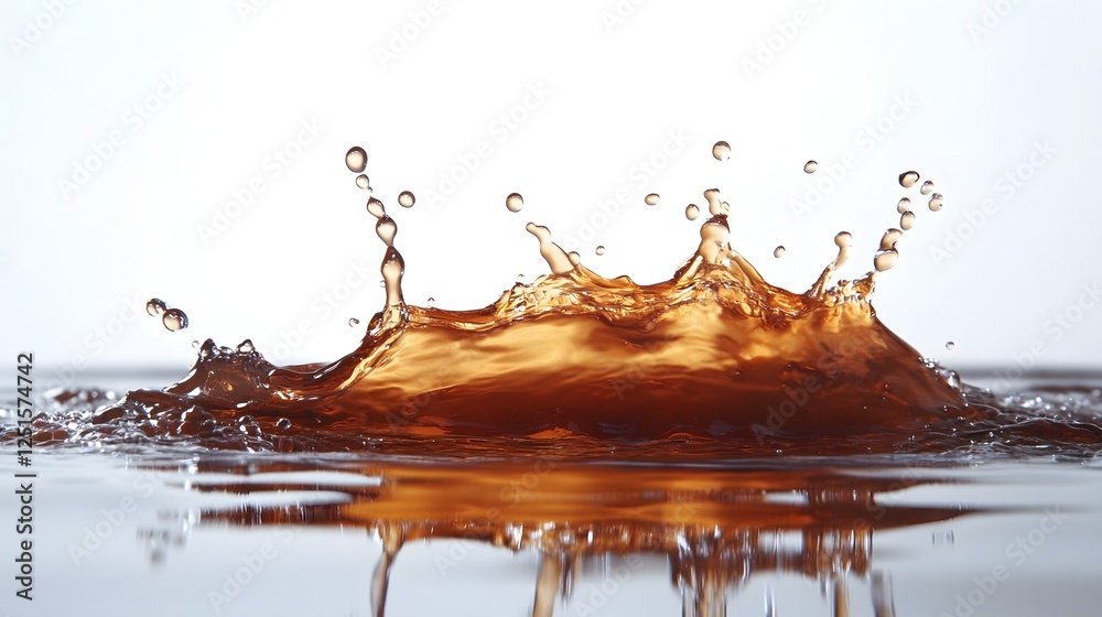 Aufkleber Dramatic splashing liquid waves with a reflective surface in vibrant orange and brown tones creating an abstract and dynamic visual effect
