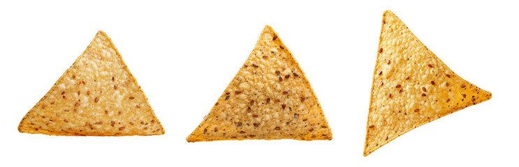 Fototapeta premium Crispy Corn Tortilla Chips Isolated on White Isolated on transparent background