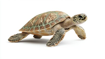 Obraz premium Young Sea Turtle Crawling on White Background