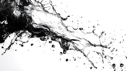 Dramatic water splash captured in a high speed monochrome photograph showcasing the fluid dynamics and turbulent energy of the liquid in motion