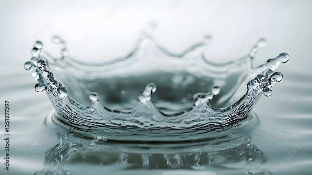Aufkleber Dramatic water splash forming a crown like shape with circular rippling waves on a clean reflective surface  The image showcases the fluid dynamics and transparency of water in a style