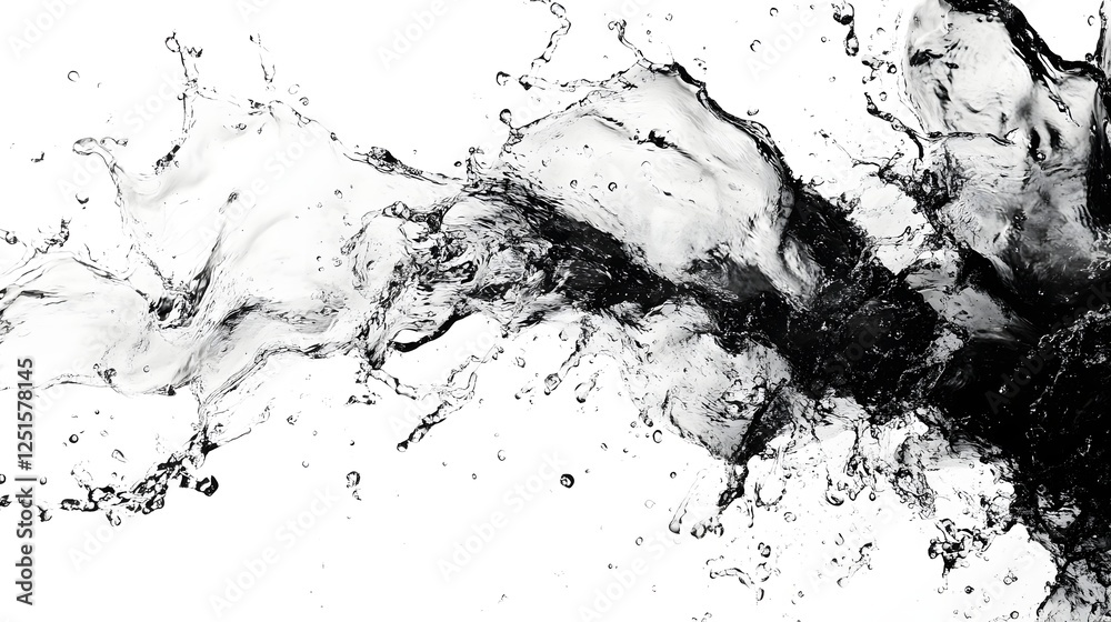 Poster Dynamic Abstract Black and White Splash of Liquid in Motion Experimental Digital Design Background with Chaotic Texture and Pattern  Creative Conceptual Graphic Template