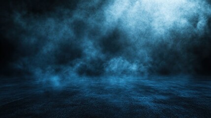 Obraz premium Blue smoky stage, dark background, studio lighting, product display