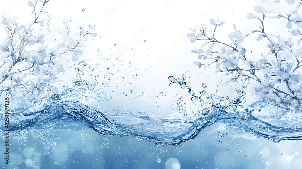 Aufkleber Dynamic flowing water waves splashes and ripples creating a tranquil serene and refreshing oceanic background  Wet fluid motion and energy with a calming yet powerful textured design