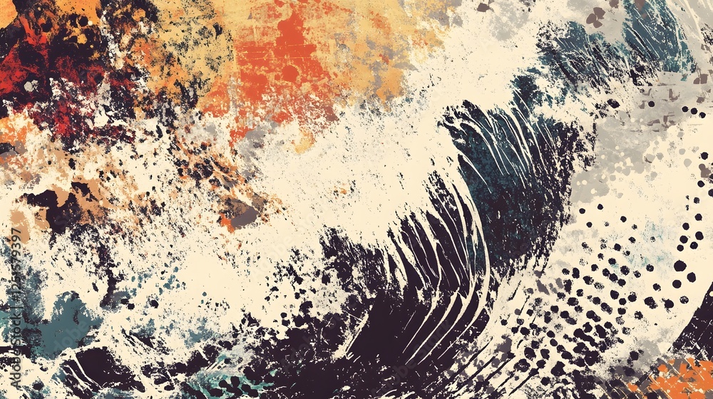Poster Dynamic Fluid Art Composition with Vibrant Colors and Experimental Digital Techniques