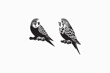 A Budgerigar bird silhouette black and white image adobe illustrator eps