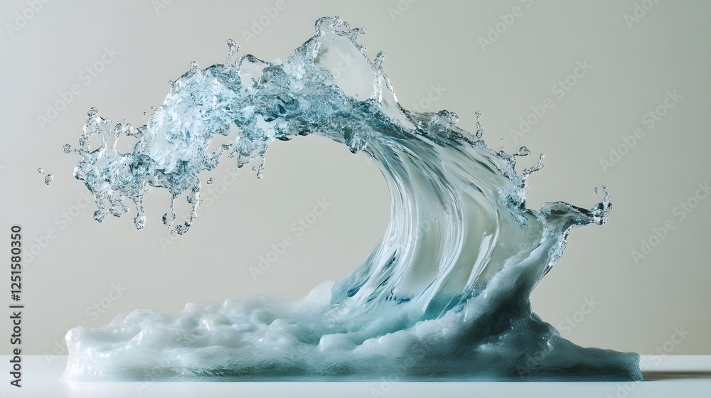 Aufkleber Dynamic Liquid Sculpture   Frozen Swirling Water Splash with Abstract Shapes and Curves  Transparent and Translucent Fluid Motion Creating a Mesmerizing Digital Art Background