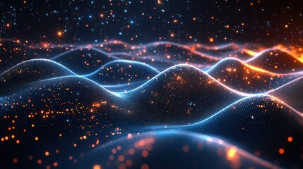 Obraz premium Glowing digital waves, particle background, abstract, tech
