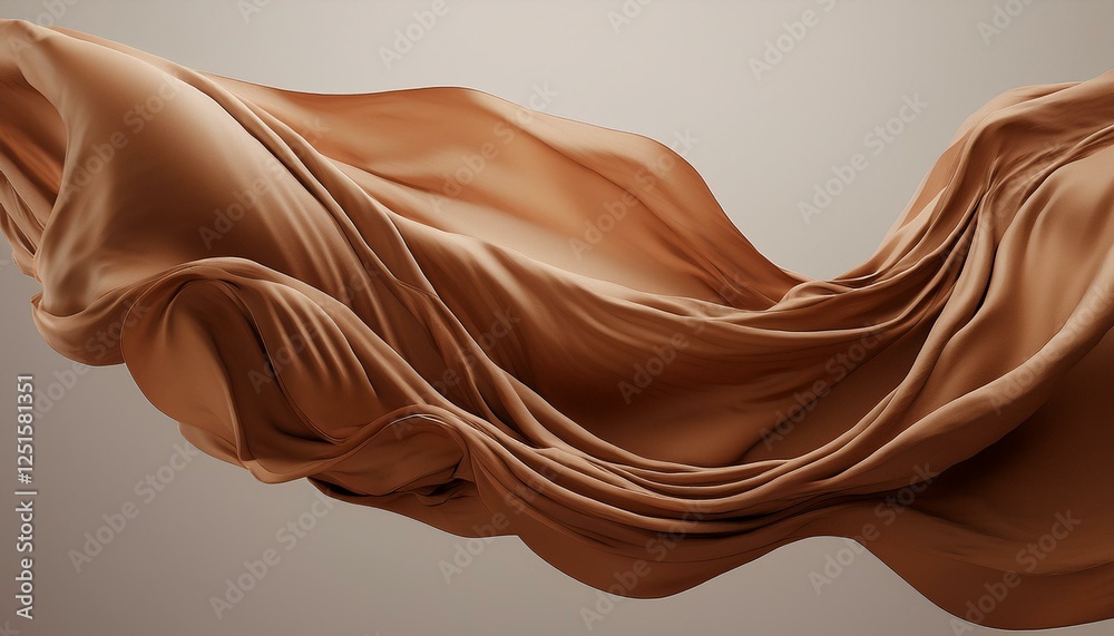Fototapete flying brown fabric texture abstract cloth element fashion background 3d rendering textile folds mat