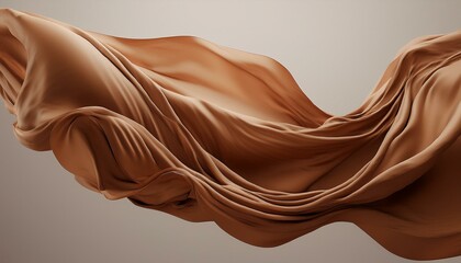 flying brown fabric texture abstract cloth element fashion background 3d rendering textile folds material wave