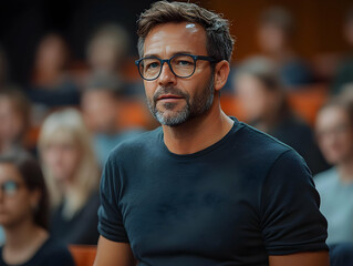 Fototapeta premium Confident man wearing glasses in a conference