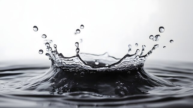 Dynamic splash of clear transparent water creating a striking monochrome minimalist design with geometric patterns and copy space  Powerful energetic liquid motion captured in black and white