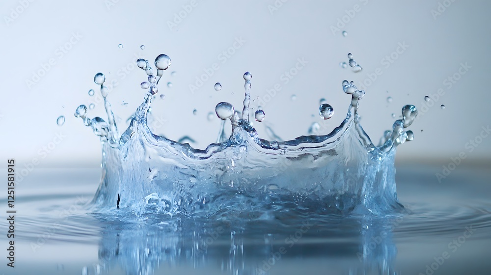 Aufkleber Dynamic splash of crystal clear water droplets creating fluid motion patterns and abstract designs on a serene tranquil background