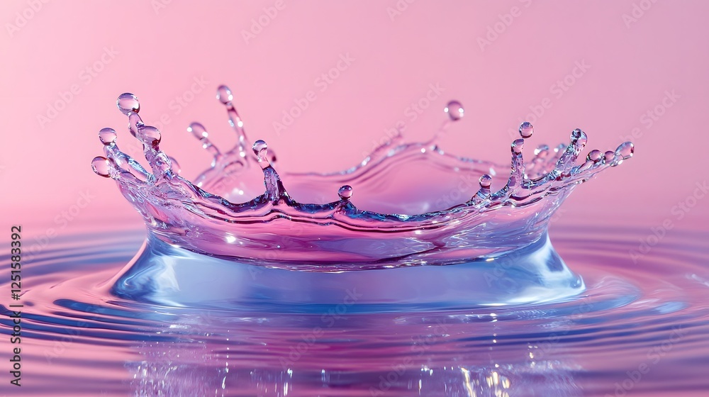 Poster dynamic water splash with vibrant pink and blue hues captured in a minimalist abstract art compositi