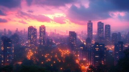 Fototapeta premium Urban skyline lights city night snapshot high resolution hd picture