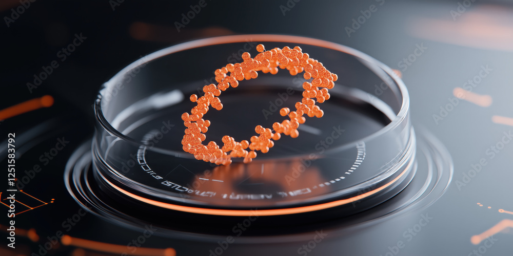 Poster conceptual visualization of quantum computing with orange particles