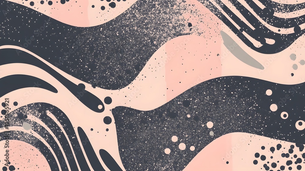 Poster elegant abstract digital art composition with fluid geometric shapes and pastel tones