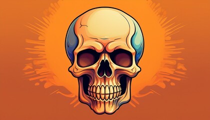 cartoon skull illustration against orange background