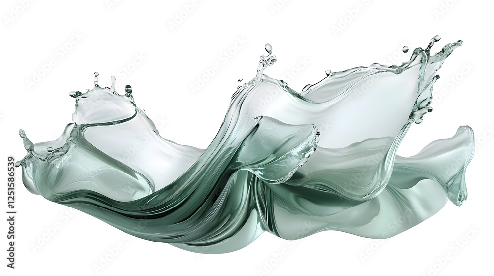 Aufkleber Elegant Fluid Motion of Transparent Liquid Splashing and Flowing in Dynamic Waves  Showcasing the natural beauty and energy of water in a smooth clean and crystal clear visual
