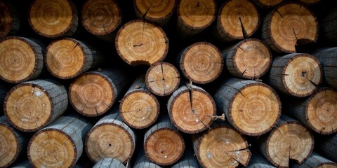 A Stack of Round Wooden Logs, Showing Their Natural Grain and Texture, Arranged in a Tight and Organized Manner, Creating a Visually Appealing Pattern of Circles and Lines